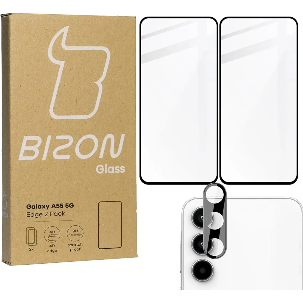 2x Szkło na ekran + szkło na aparat BIZON Edge do Samsung Galaxy A55 5G