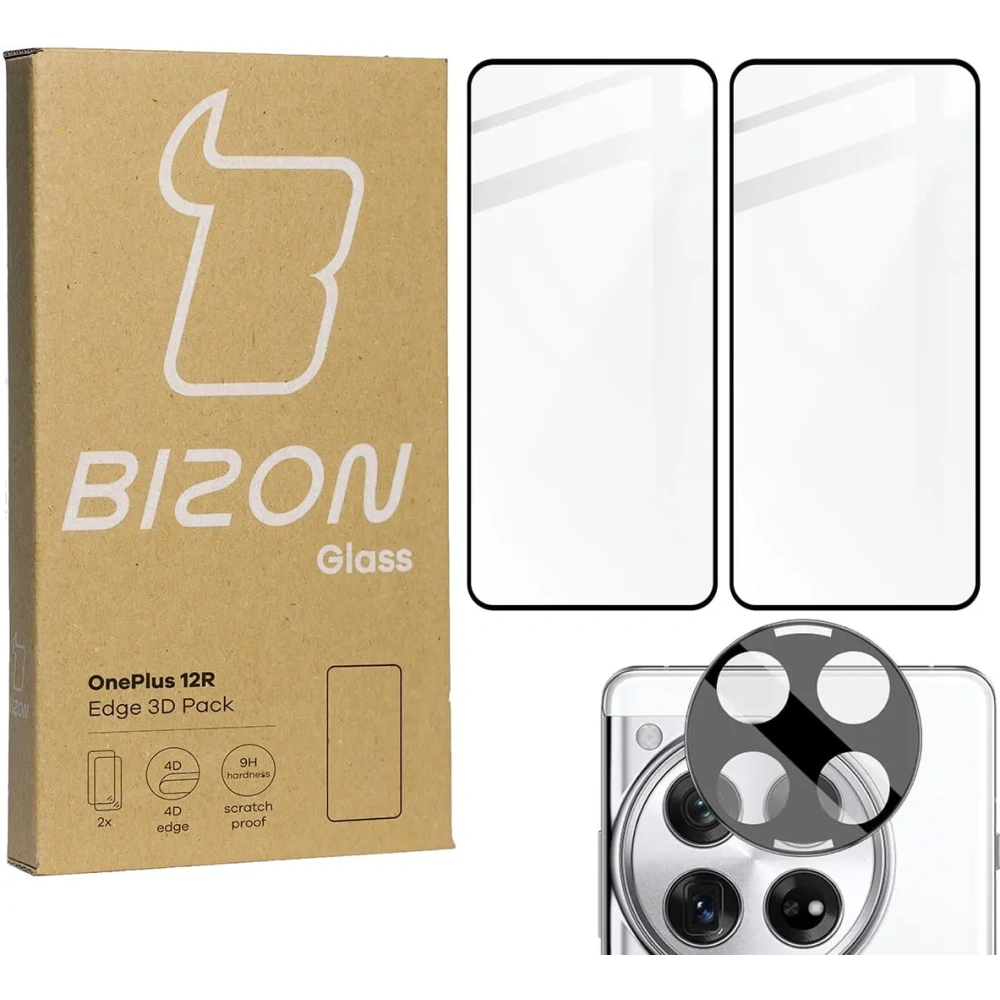 2x Szkło na ekran + szkło na aparat BIZON Edge 3D do OnePlus 12R