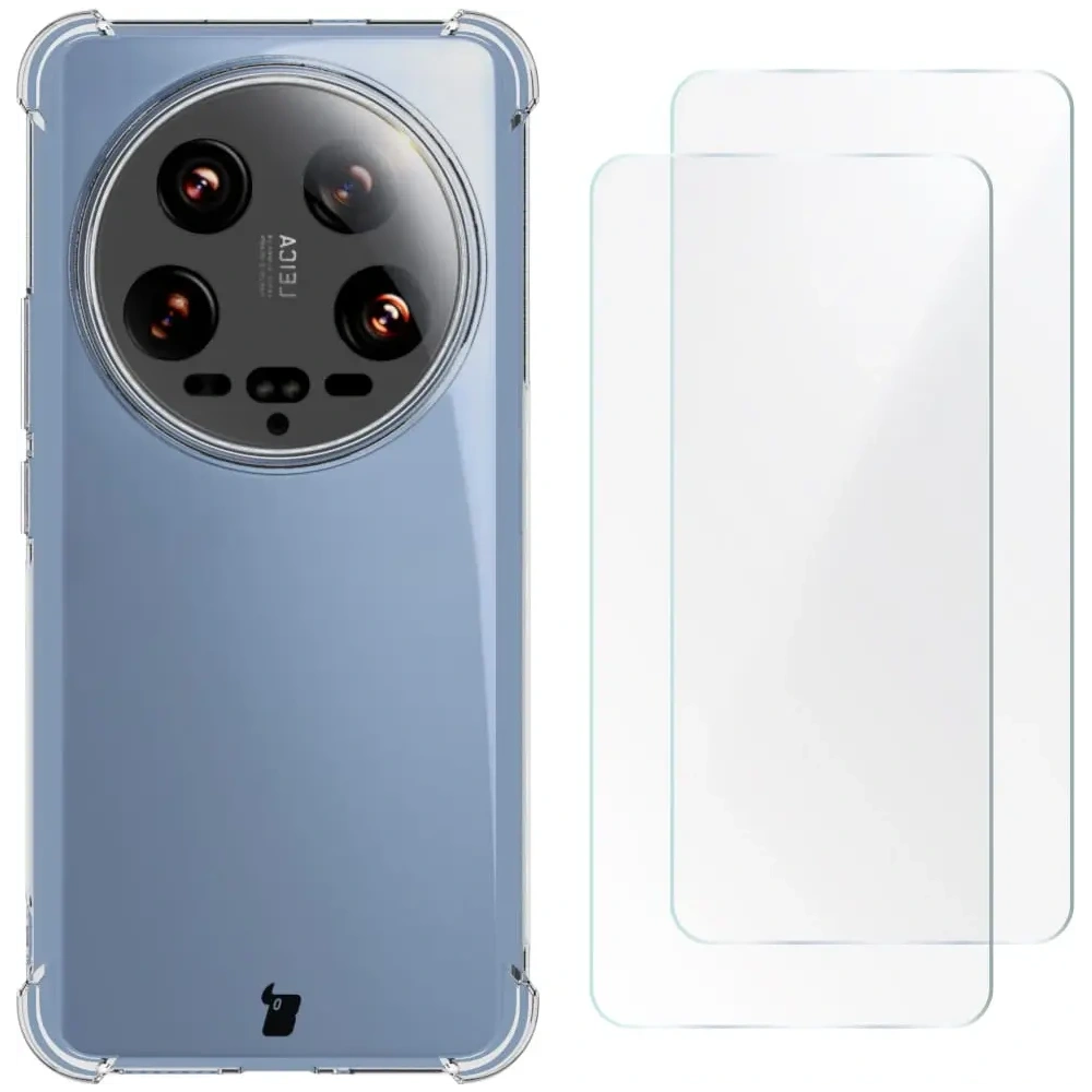 Etui + 2x folia Bizon Case Clear Pack do Xiaomi 14 Ultra przezroczyste