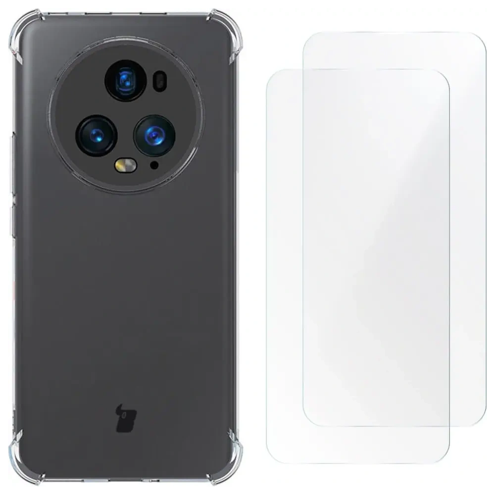 Etui + 2x folia Bizon Case Clear Pack do Honor Magic5 Pro przezroczyste