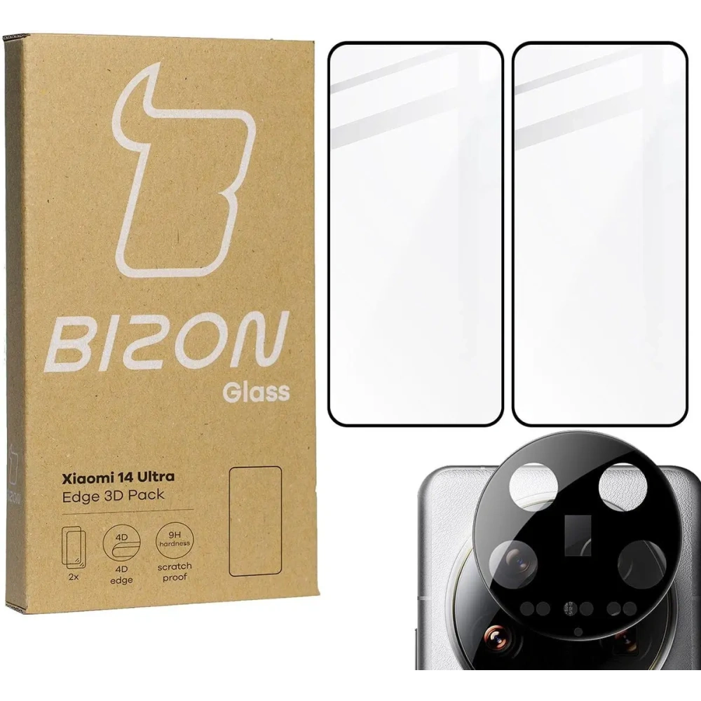 2x Szkło na ekran + szkło na aparat BIZON Edge 3D do Xiaomi 14 Ultra