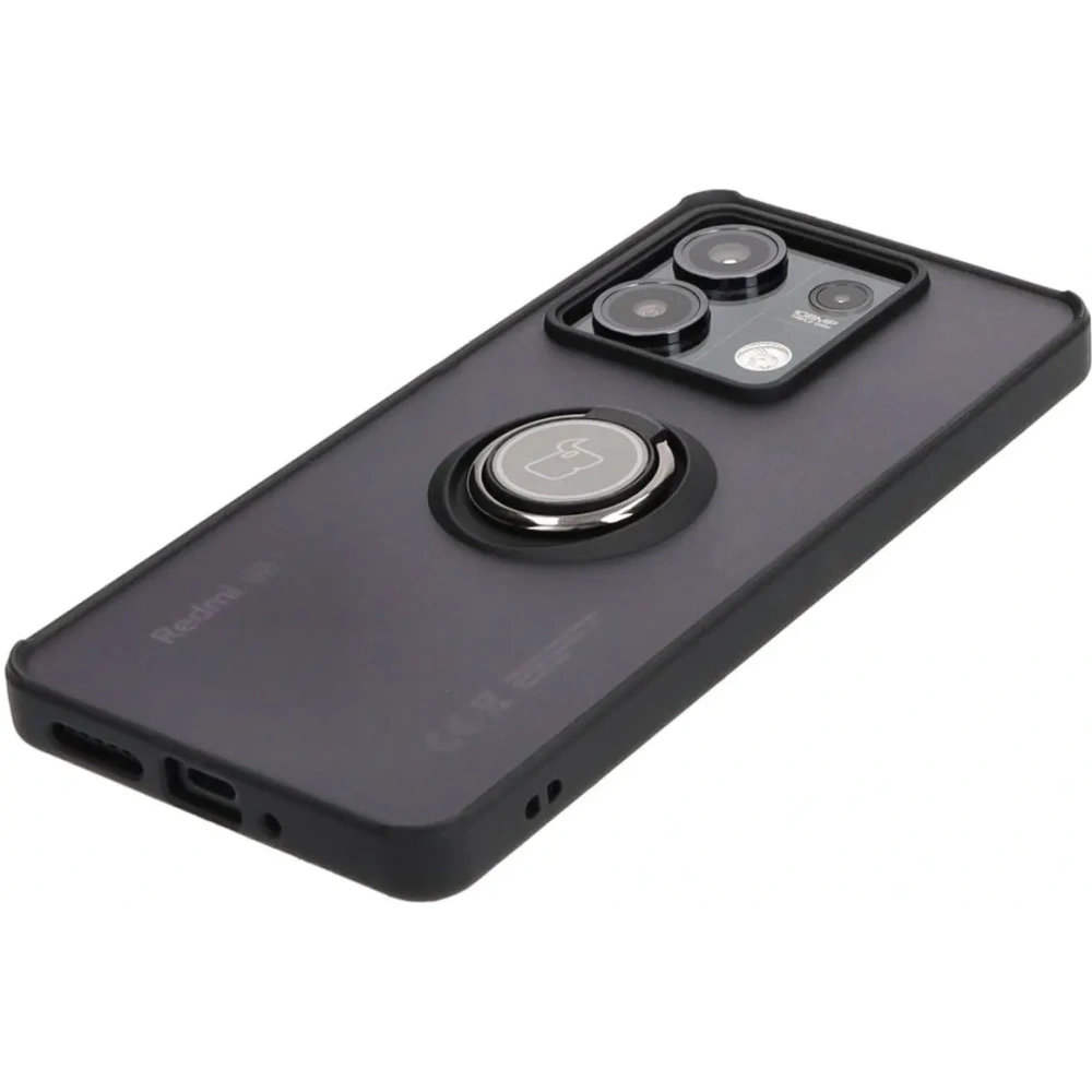 Etui z uchwytem na palec Bizon Case Hybrid Ring do Xiaomi Redmi Note 13 5G przydymione z czarną ramką
