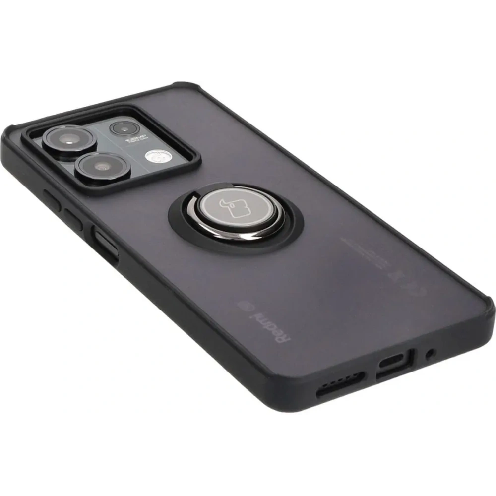 Etui z uchwytem na palec Bizon Case Hybrid Ring do Xiaomi Redmi Note 13 5G przydymione z czarną ramką