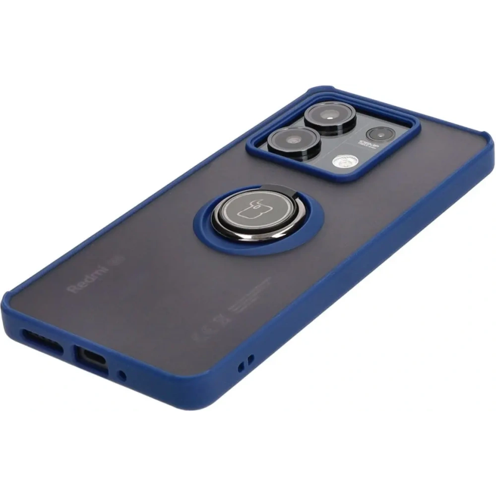 Etui z uchwytem na palec Bizon Case Hybrid Ring do Xiaomi Redmi Note 13 5G przydymione z granatową ramką