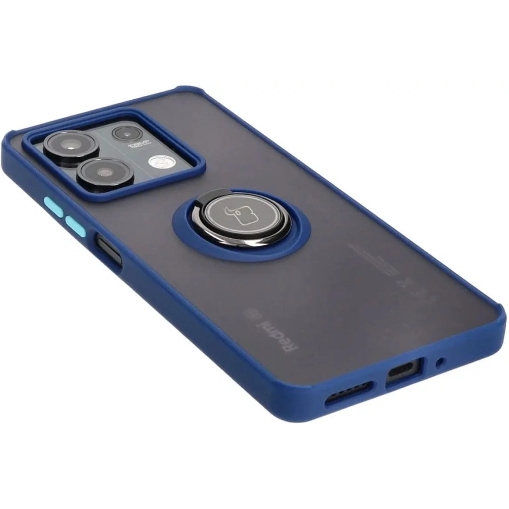 Etui z uchwytem na palec Bizon Case Hybrid Ring do Xiaomi Redmi Note 13 5G przydymione z granatową ramką