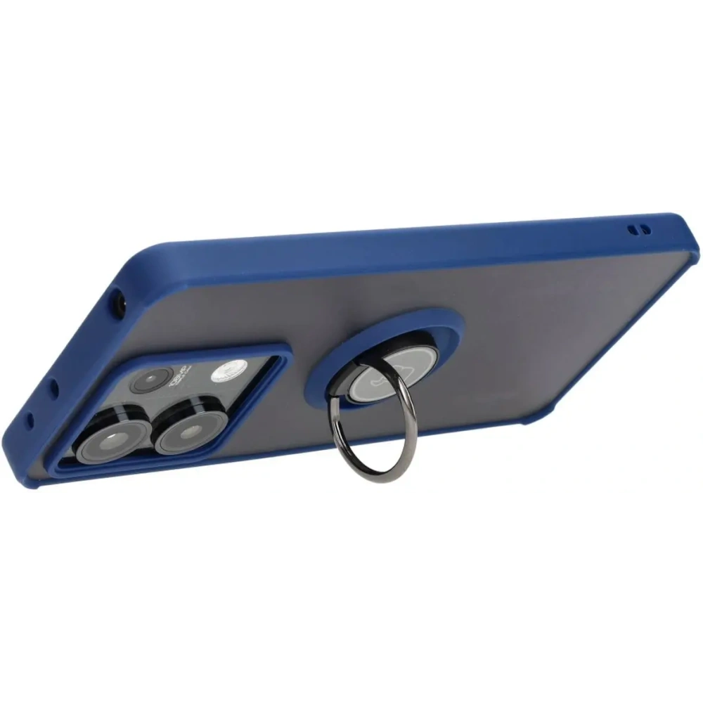 Etui z uchwytem na palec Bizon Case Hybrid Ring do Xiaomi Redmi Note 13 5G przydymione z granatową ramką