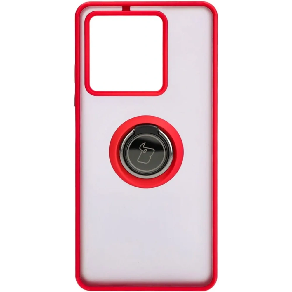 Etui z uchwytem na palec Bizon Case Hybrid Ring do Xiaomi Redmi Note 13 5G przydymione z czerwoną ramką