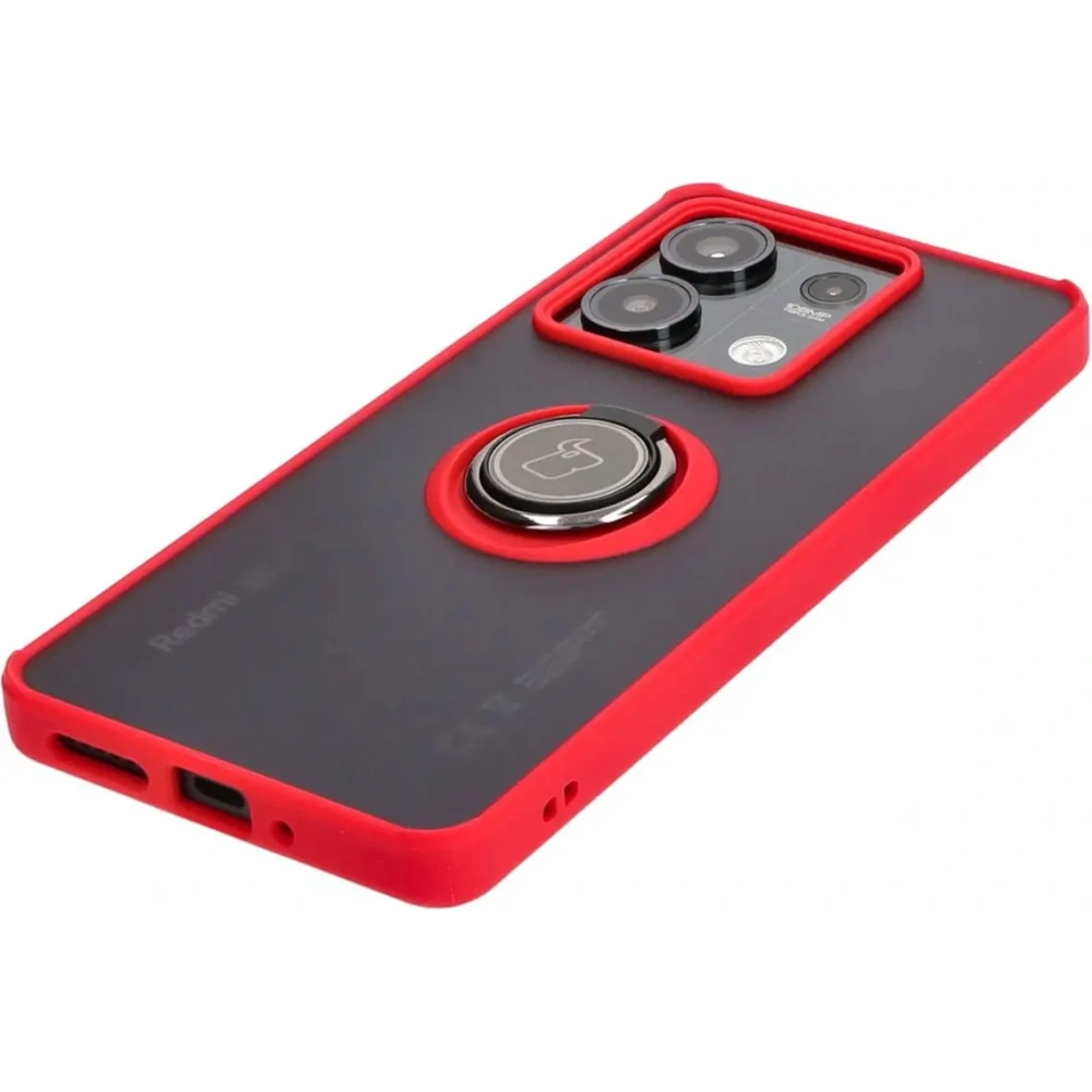 Etui z uchwytem na palec Bizon Case Hybrid Ring do Xiaomi Redmi Note 13 5G przydymione z czerwoną ramką