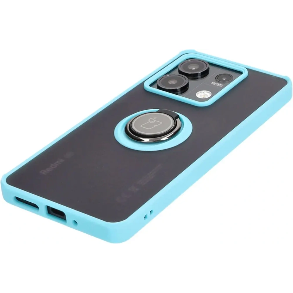 Etui z uchwytem na palec Bizon Case Hybrid Ring do Xiaomi Redmi Note 13 5G przydymione z jasnoniebieską ramką