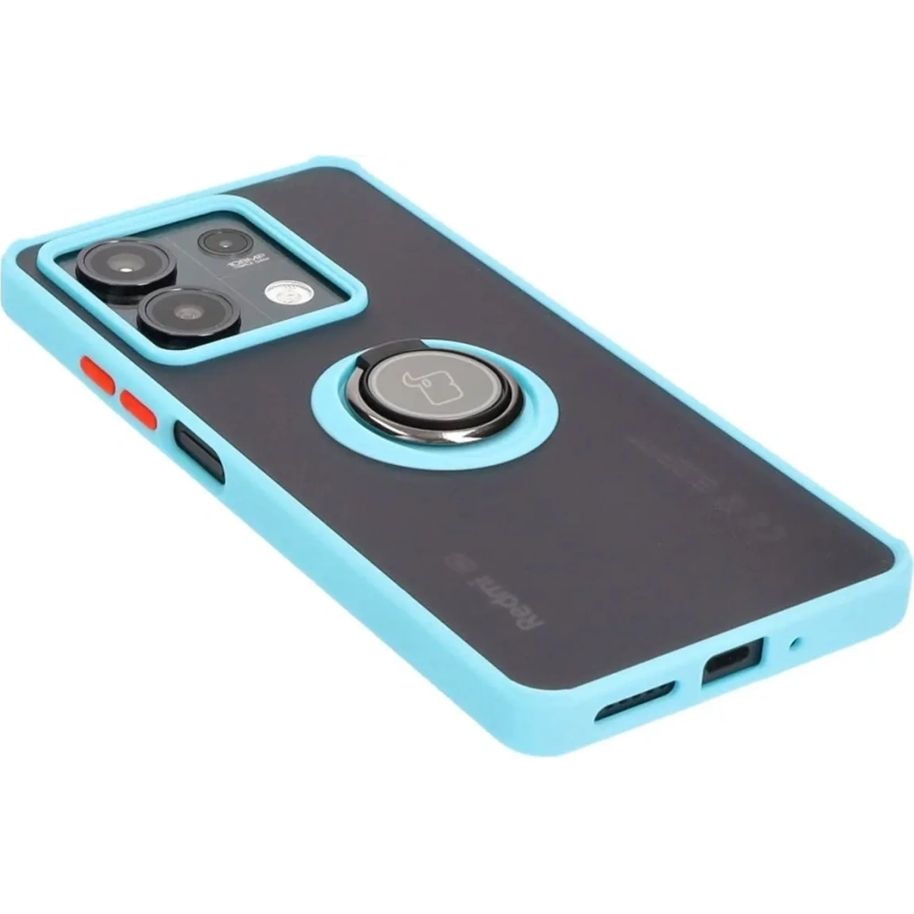 Etui z uchwytem na palec Bizon Case Hybrid Ring do Xiaomi Redmi Note 13 5G przydymione z jasnoniebieską ramką