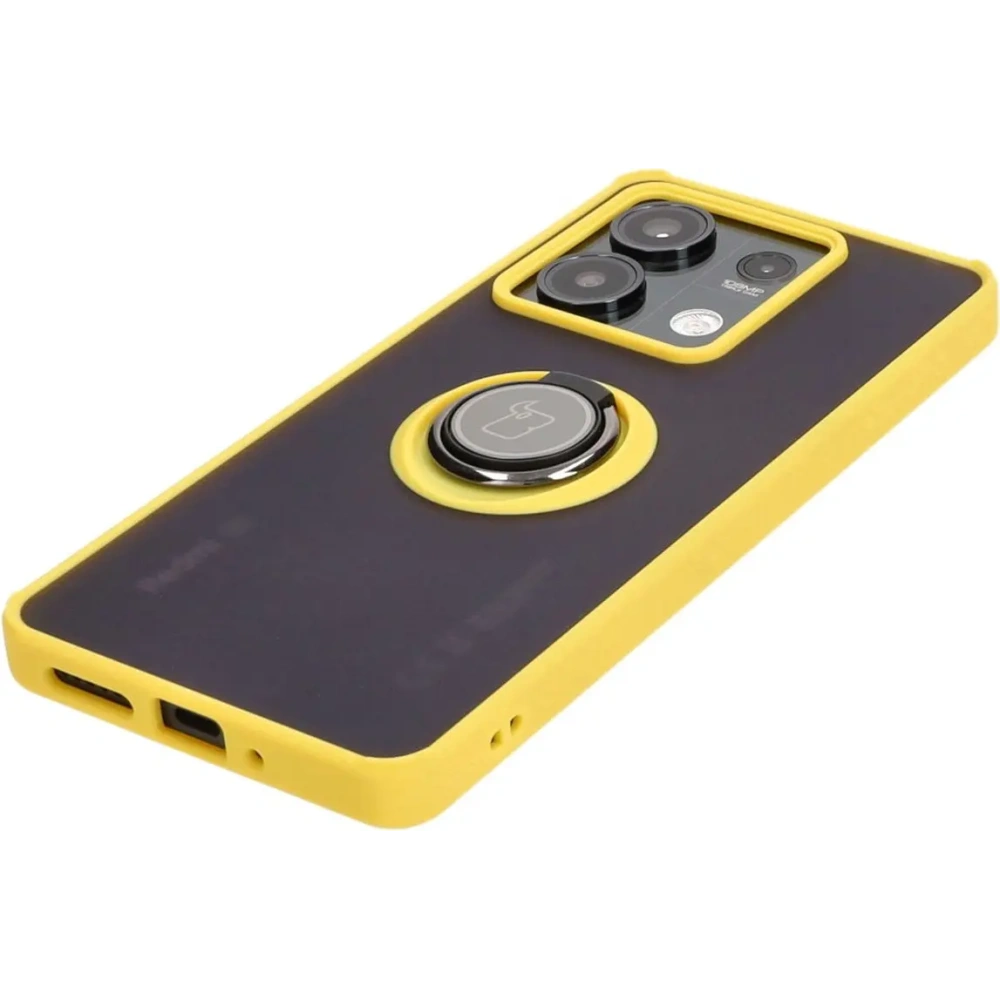 Etui z uchwytem na palec Bizon Case Hybrid Ring do Xiaomi Redmi Note 13 5G przydymione z żółtą ramką