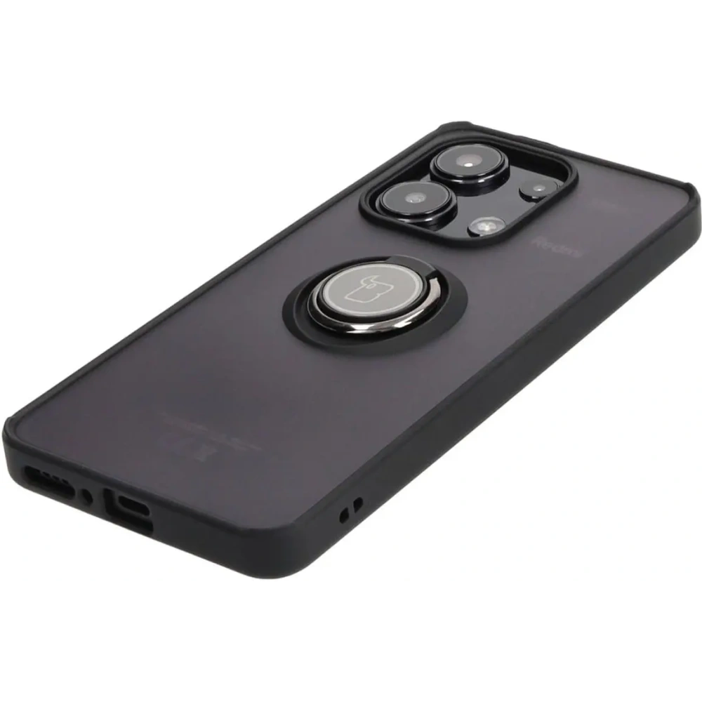 Etui z uchwytem na palec Bizon Case Hybrid Ring do Xiaomi Redmi Note 13 4G przydymione z czarną ramką
