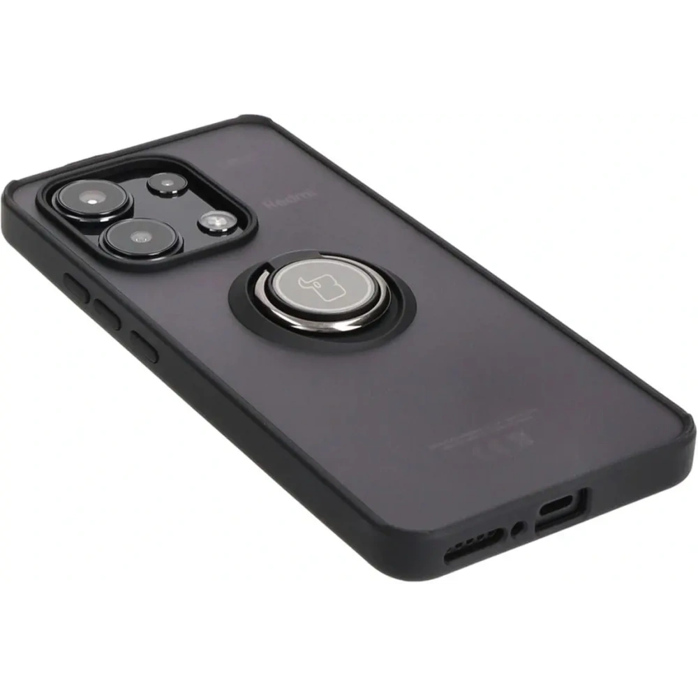Etui z uchwytem na palec Bizon Case Hybrid Ring do Xiaomi Redmi Note 13 4G przydymione z czarną ramką