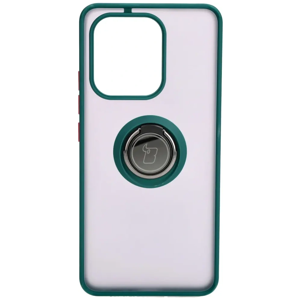 Etui z uchwytem na palec Bizon Case Hybrid Ring do Xiaomi Redmi Note 13 4G przydymione z ciemnozieloną ramką