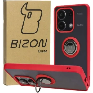 Etui s úchytem na prst Bizon Case Hybrid Ring pro Xiaomi Redmi Note 13 4G kouřové s červeným rámečkem