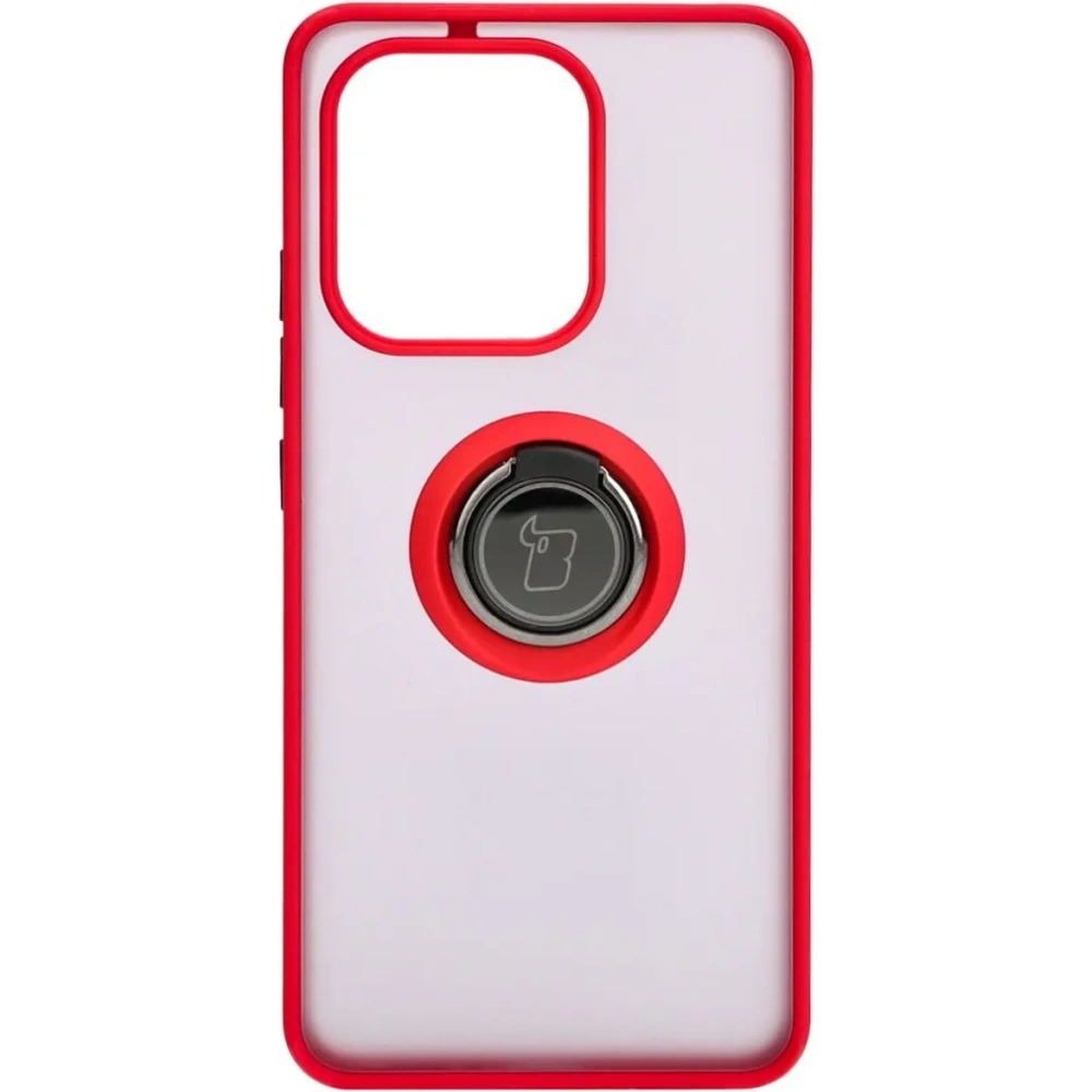 Etui z uchwytem na palec Bizon Case Hybrid Ring do Xiaomi Redmi Note 13 4G przydymione z czerwoną ramką
