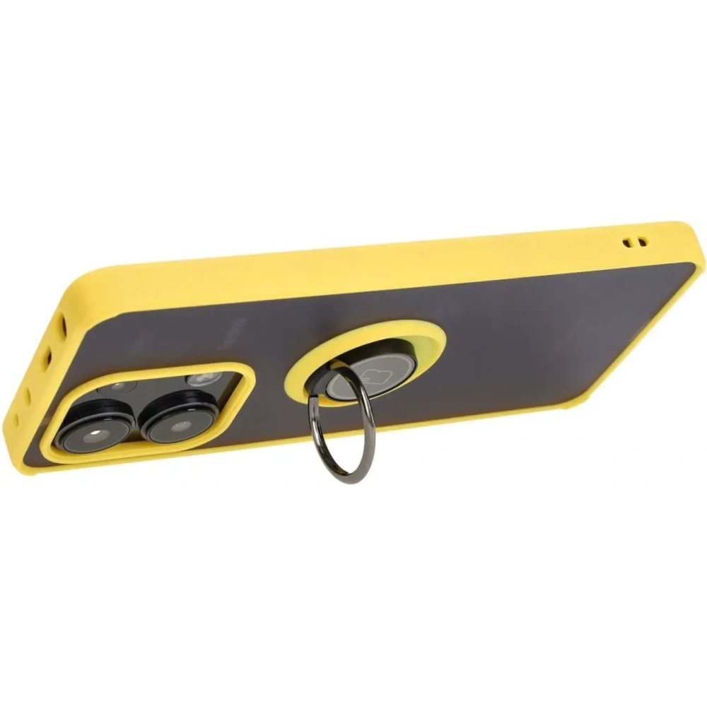 Etui z uchwytem na palec Bizon Case Hybrid Ring do Xiaomi Redmi Note 13 4G przydymione z żółtą ramką