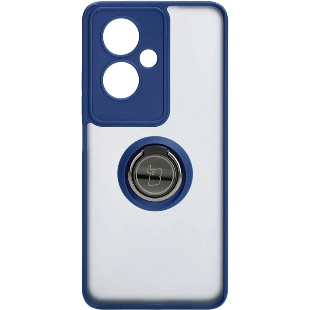 Etui z uchwytem na palec Bizon Case Hybrid Ring do Oppo A79 5G przydymione z granatową ramką
