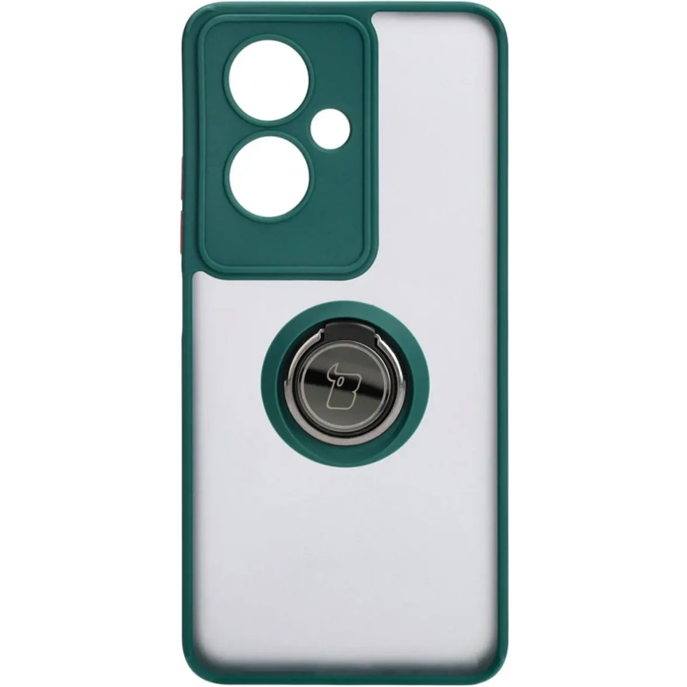 Etui z uchwytem na palec Bizon Case Hybrid Ring do Oppo A79 5G przydymione z ciemnozieloną ramką