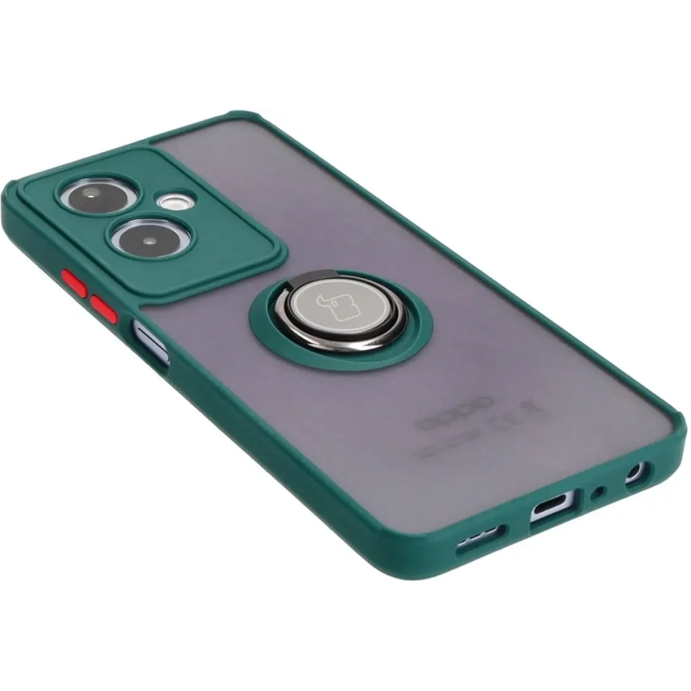 Etui z uchwytem na palec Bizon Case Hybrid Ring do Oppo A79 5G przydymione z ciemnozieloną ramką