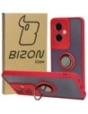 Etui z uchwytem na palec Bizon Case Hybrid Ring do Oppo A79 5G przydymione z czerwoną ramką