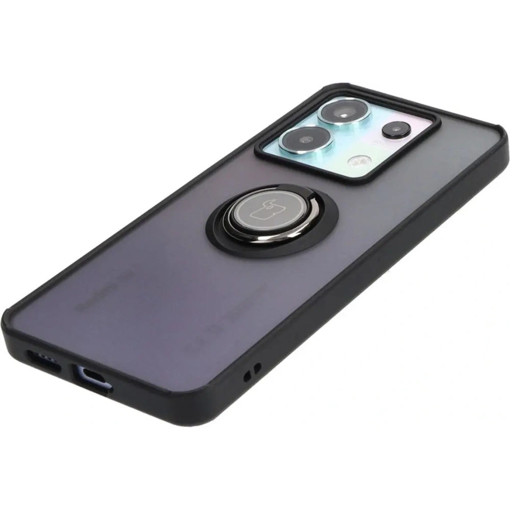 Etui z uchwytem na palec Bizon Case Hybrid Ring do Xiaomi Poco X6 / Xiaomi Redmi Note 13 Pro 5G przydymione z czarną ramką