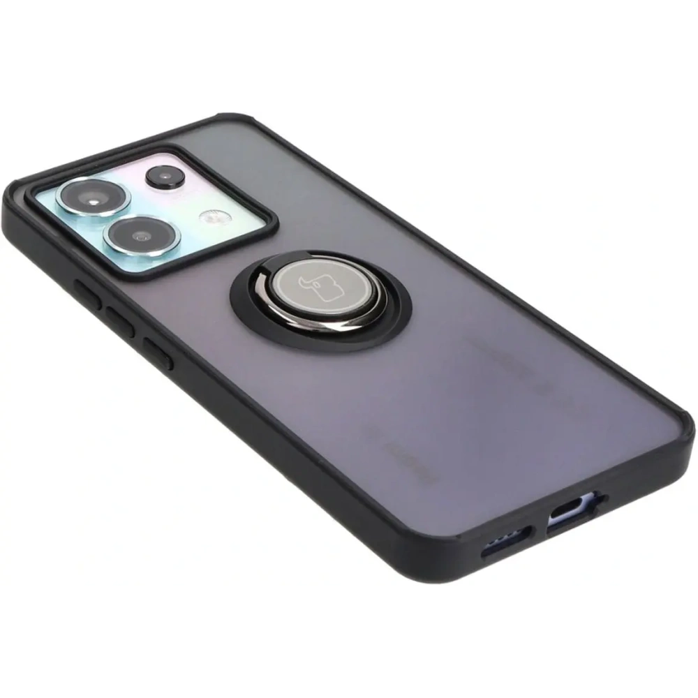 Etui z uchwytem na palec Bizon Case Hybrid Ring do Xiaomi Poco X6 / Xiaomi Redmi Note 13 Pro 5G przydymione z czarną ramką