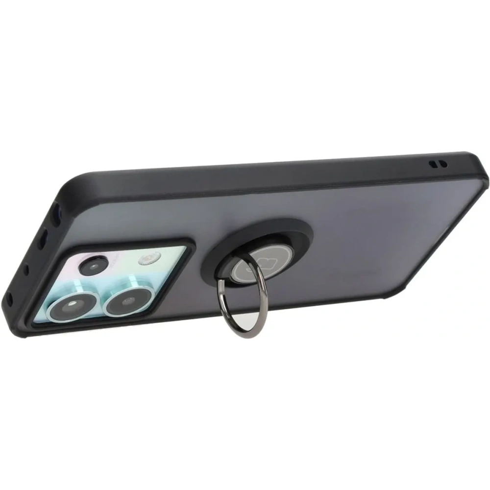 Etui z uchwytem na palec Bizon Case Hybrid Ring do Xiaomi Poco X6 / Xiaomi Redmi Note 13 Pro 5G przydymione z czarną ramką