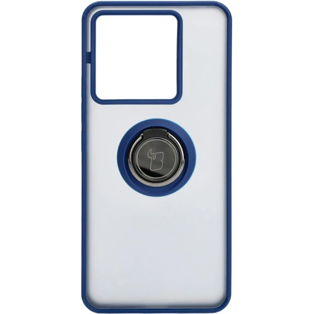 Etui z uchwytem na palec Bizon Case Hybrid Ring do Xiaomi Poco X6 / Xiaomi Redmi Note 13 Pro 5G przydymione z granatową ramką