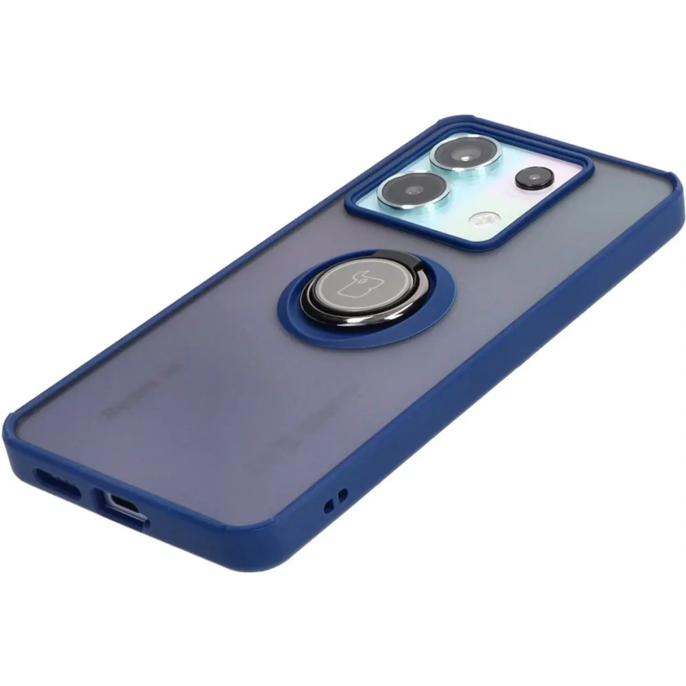 Etui z uchwytem na palec Bizon Case Hybrid Ring do Xiaomi Poco X6 / Xiaomi Redmi Note 13 Pro 5G przydymione z granatową ramką