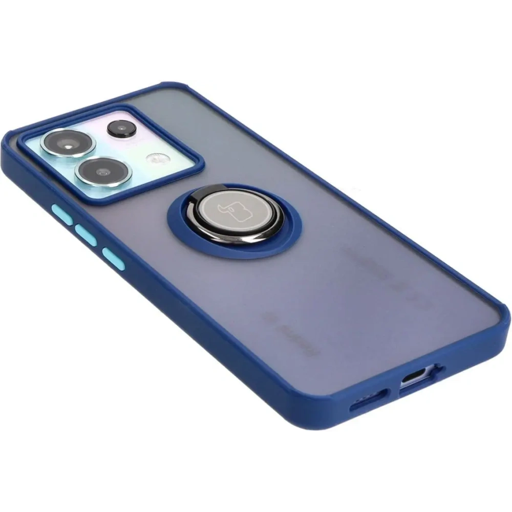 Etui z uchwytem na palec Bizon Case Hybrid Ring do Xiaomi Poco X6 / Xiaomi Redmi Note 13 Pro 5G przydymione z granatową ramką