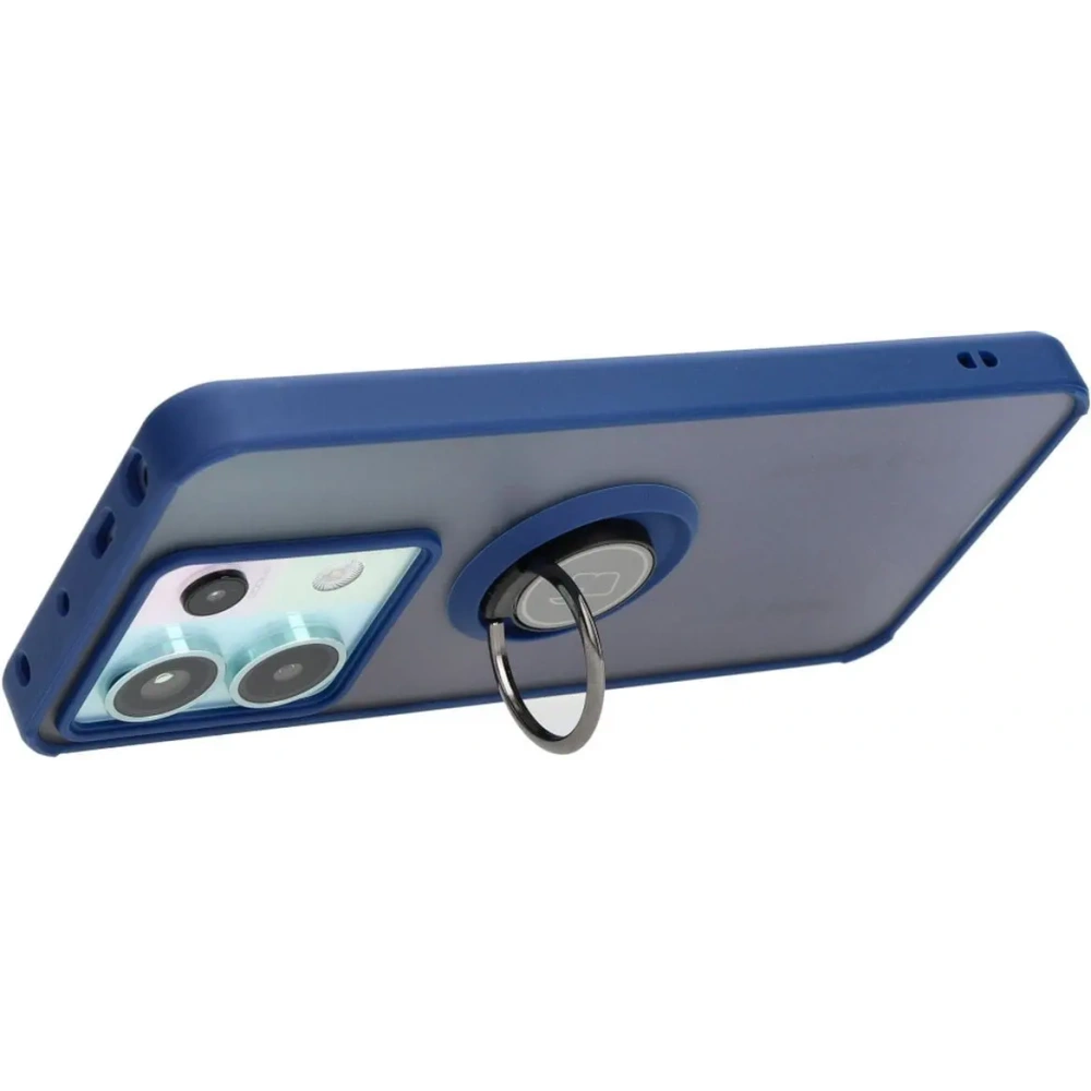 Etui z uchwytem na palec Bizon Case Hybrid Ring do Xiaomi Poco X6 / Xiaomi Redmi Note 13 Pro 5G przydymione z granatową ramką