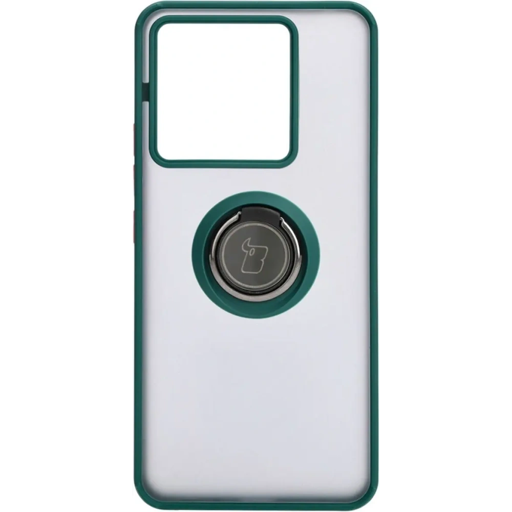 Etui z uchwytem na palec Bizon Case Hybrid Ring do Xiaomi Poco X6 / Xiaomi Redmi Note 13 Pro 5G przydymione z ciemnozieloną ramką
