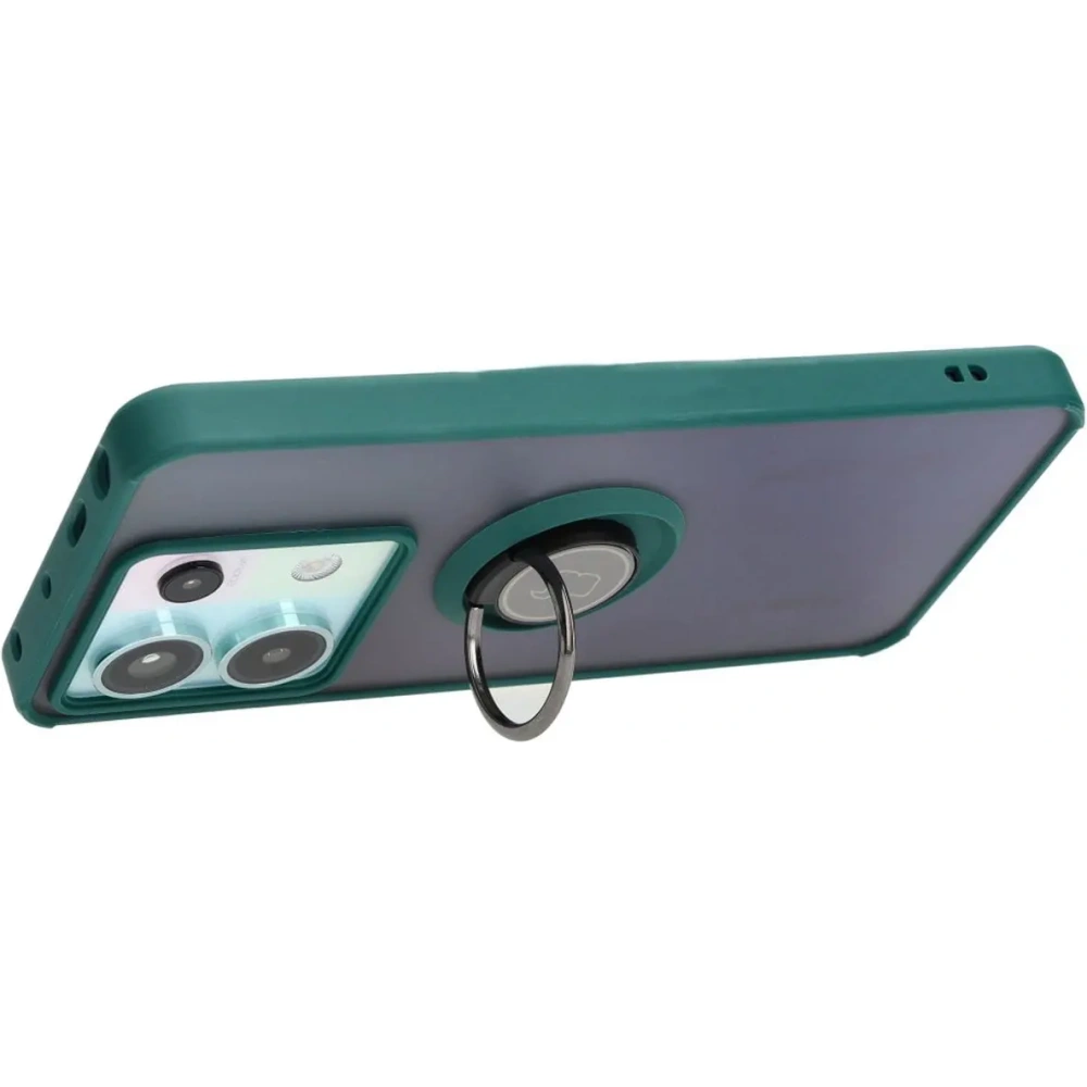 Etui z uchwytem na palec Bizon Case Hybrid Ring do Xiaomi Poco X6 / Xiaomi Redmi Note 13 Pro 5G przydymione z ciemnozieloną ramką