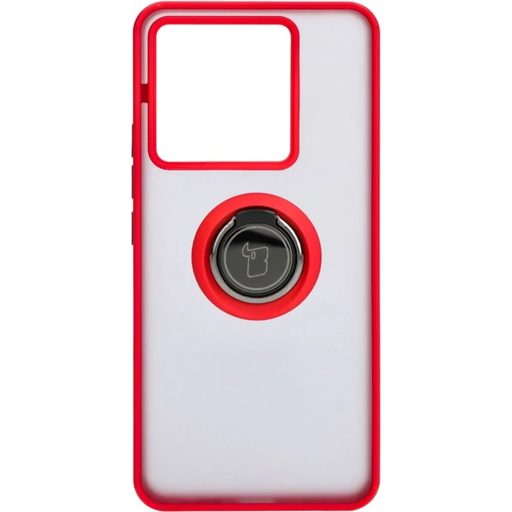 Etui z uchwytem na palec Bizon Case Hybrid Ring do Xiaomi Poco X6 / Xiaomi Redmi Note 13 Pro 5G przydymione z czerwoną ramką