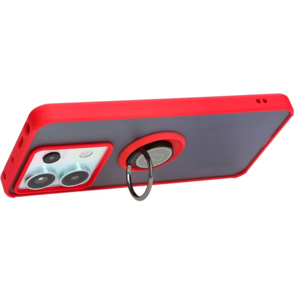 Etui z uchwytem na palec Bizon Case Hybrid Ring do Xiaomi Poco X6 / Xiaomi Redmi Note 13 Pro 5G przydymione z czerwoną ramką