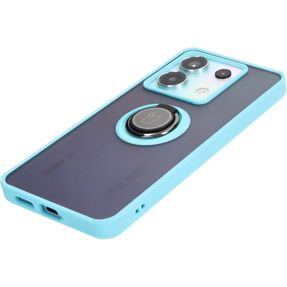 Etui z uchwytem na palec Bizon Case Hybrid Ring do Xiaomi Poco X6 / Xiaomi Redmi Note 13 Pro 5G przydymione z jasnoniebieską ramką