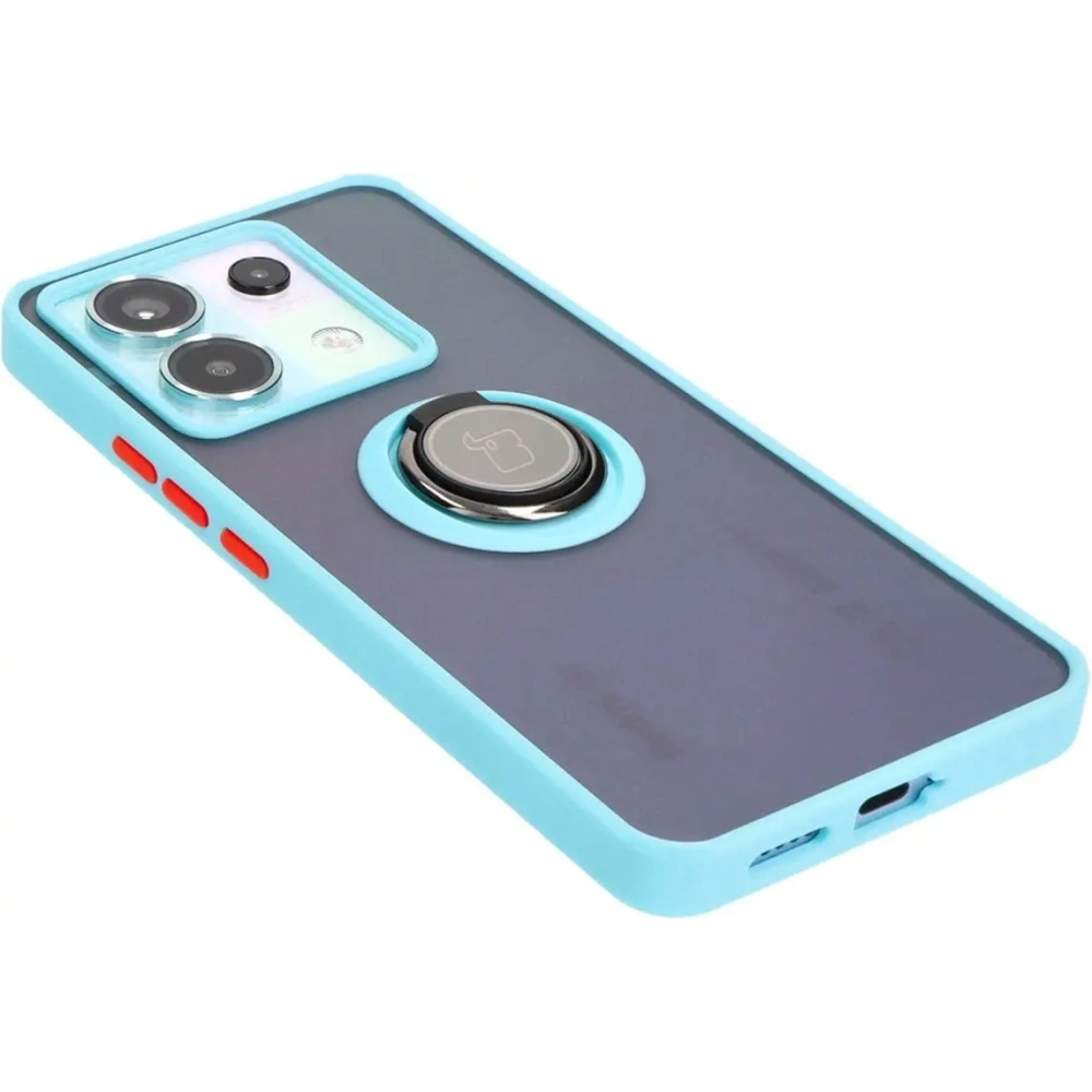 Etui z uchwytem na palec Bizon Case Hybrid Ring do Xiaomi Poco X6 / Xiaomi Redmi Note 13 Pro 5G przydymione z jasnoniebieską ramką