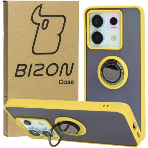 Kup Etui s úchopem na prst Bizon Case Hybrid Ring do Xiaomi Poco X6 / Xiaomi Redmi Note 13 Pro 5G kouřové s žlutým rámečkem - BIZ5222 - {ean13} - Sklep Home Screen