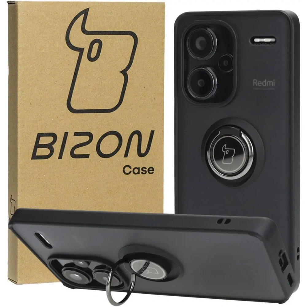 Etui z uchwytem na palec Bizon Case Hybrid Ring do Xiaomi Redmi Note 13 Pro+ 5G przydymione z czarną ramką