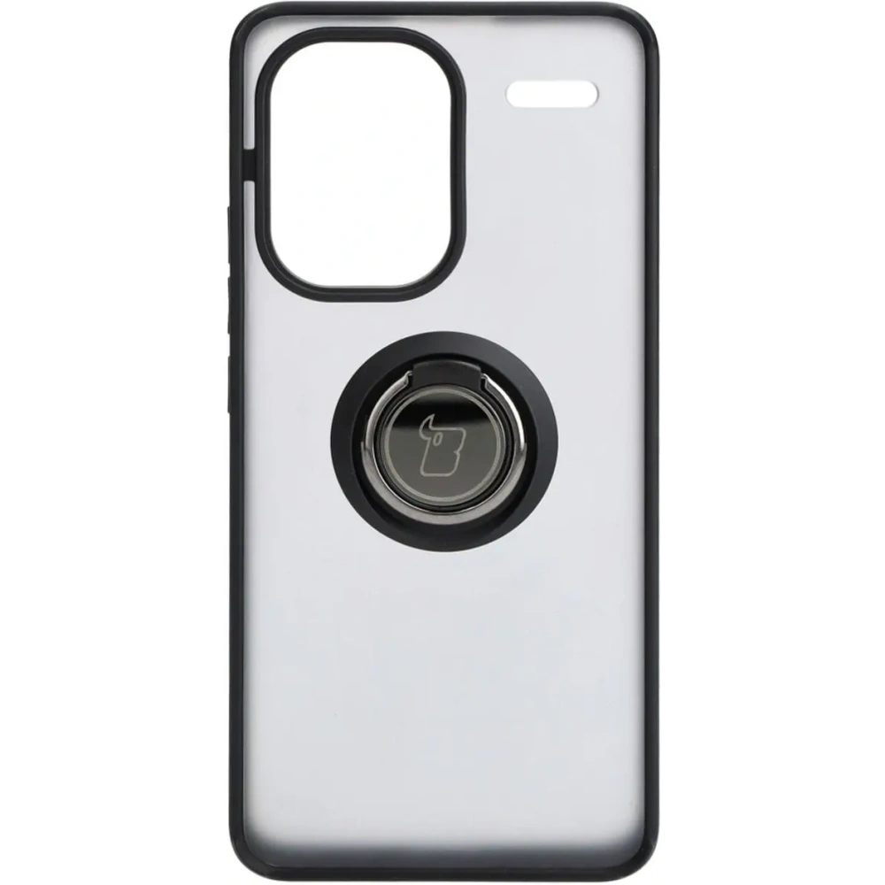 Etui z uchwytem na palec Bizon Case Hybrid Ring do Xiaomi Redmi Note 13 Pro+ 5G przydymione z czarną ramką
