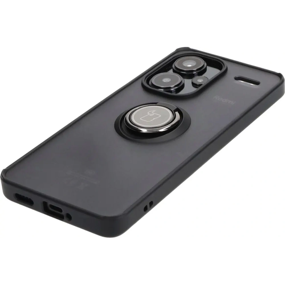 Etui z uchwytem na palec Bizon Case Hybrid Ring do Xiaomi Redmi Note 13 Pro+ 5G przydymione z czarną ramką
