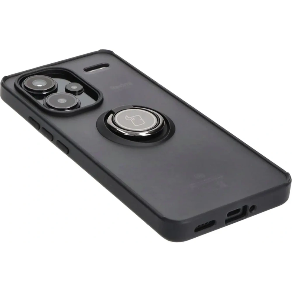 Etui z uchwytem na palec Bizon Case Hybrid Ring do Xiaomi Redmi Note 13 Pro+ 5G przydymione z czarną ramką