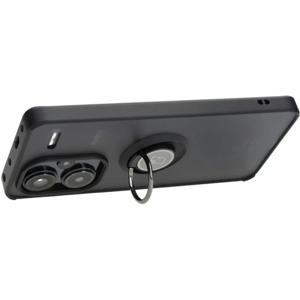 Etui z uchwytem na palec Bizon Case Hybrid Ring do Xiaomi Redmi Note 13 Pro+ 5G przydymione z czarną ramką
