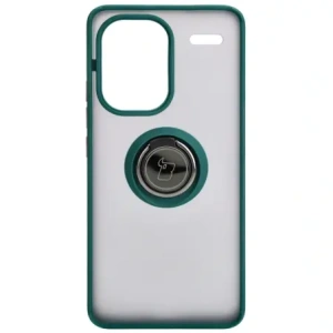 Etui z uchwytem na palec Bizon Case Hybrid Ring do Xiaomi Redmi Note 13 Pro+ 5G zakouřené s tmavě zeleným rámečkem