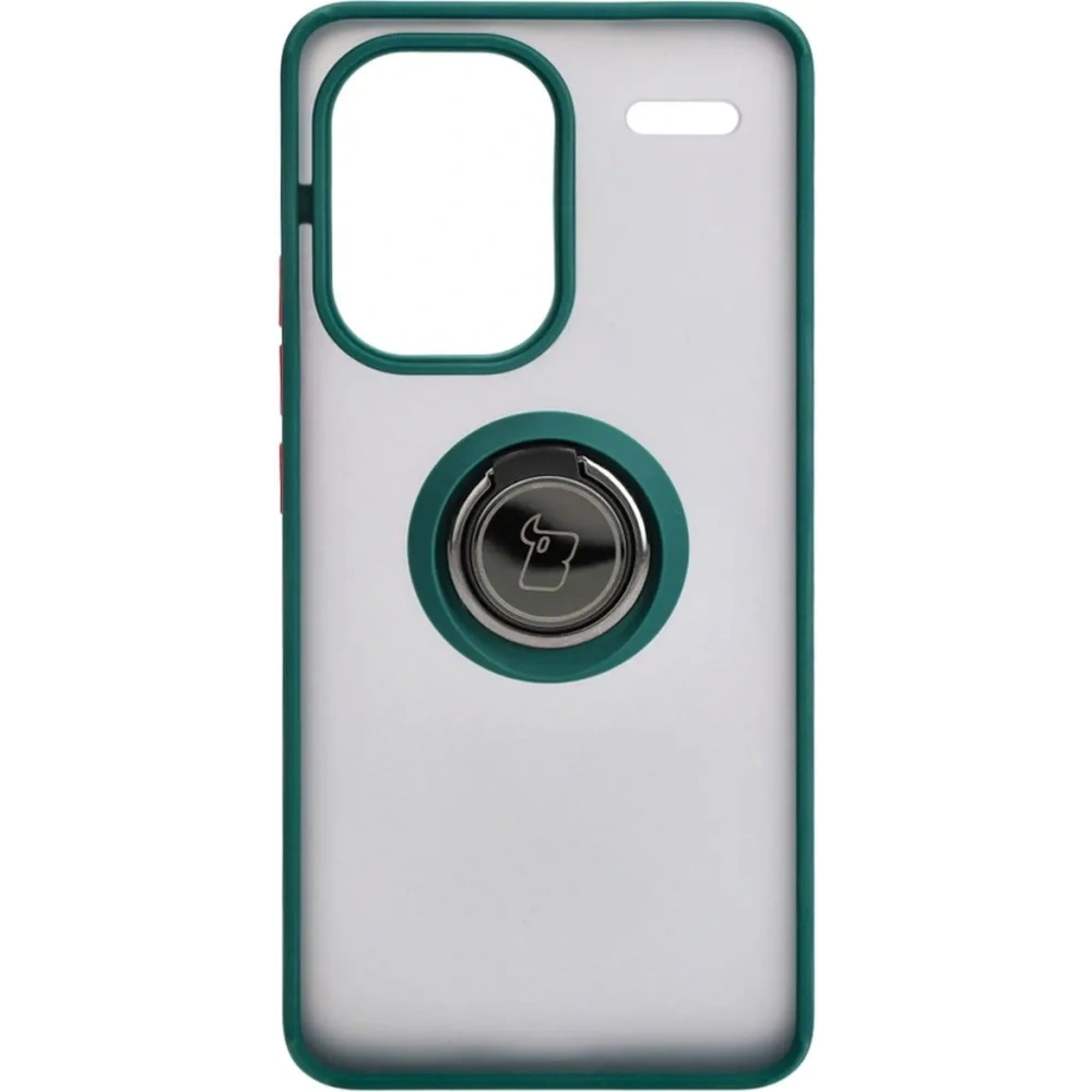 Etui z uchwytem na palec Bizon Case Hybrid Ring do Xiaomi Redmi Note 13 Pro+ 5G przydymione z ciemnozieloną ramką