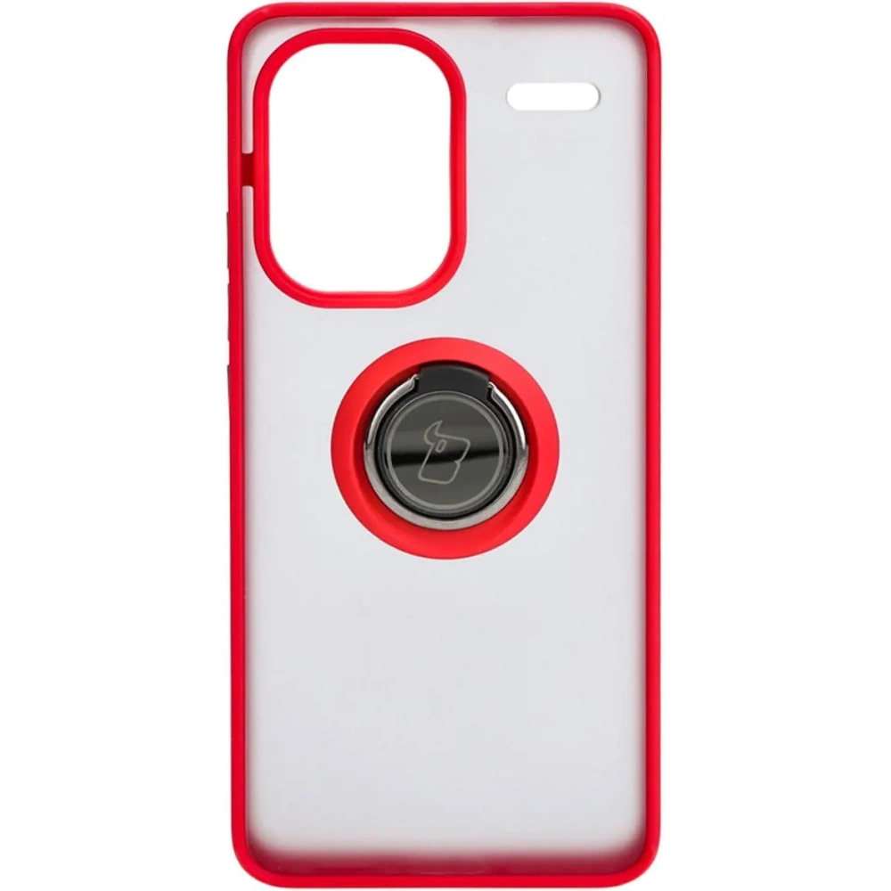 Etui z uchwytem na palec Bizon Case Hybrid Ring do Xiaomi Redmi Note 13 Pro+ 5G przydymione z czerwoną ramką