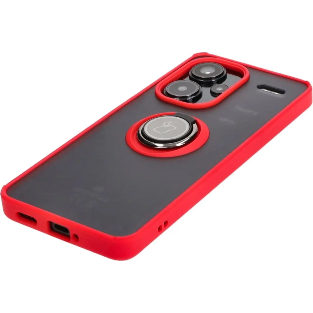 Etui z uchwytem na palec Bizon Case Hybrid Ring do Xiaomi Redmi Note 13 Pro+ 5G przydymione z czerwoną ramką