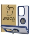 Etui s úchytem na prst Bizon Case Hybrid Ring do Xiaomi Poco M6 Pro 4G / Xiaomi Redmi Note 13 Pro 4G kouřové s modrým rámem