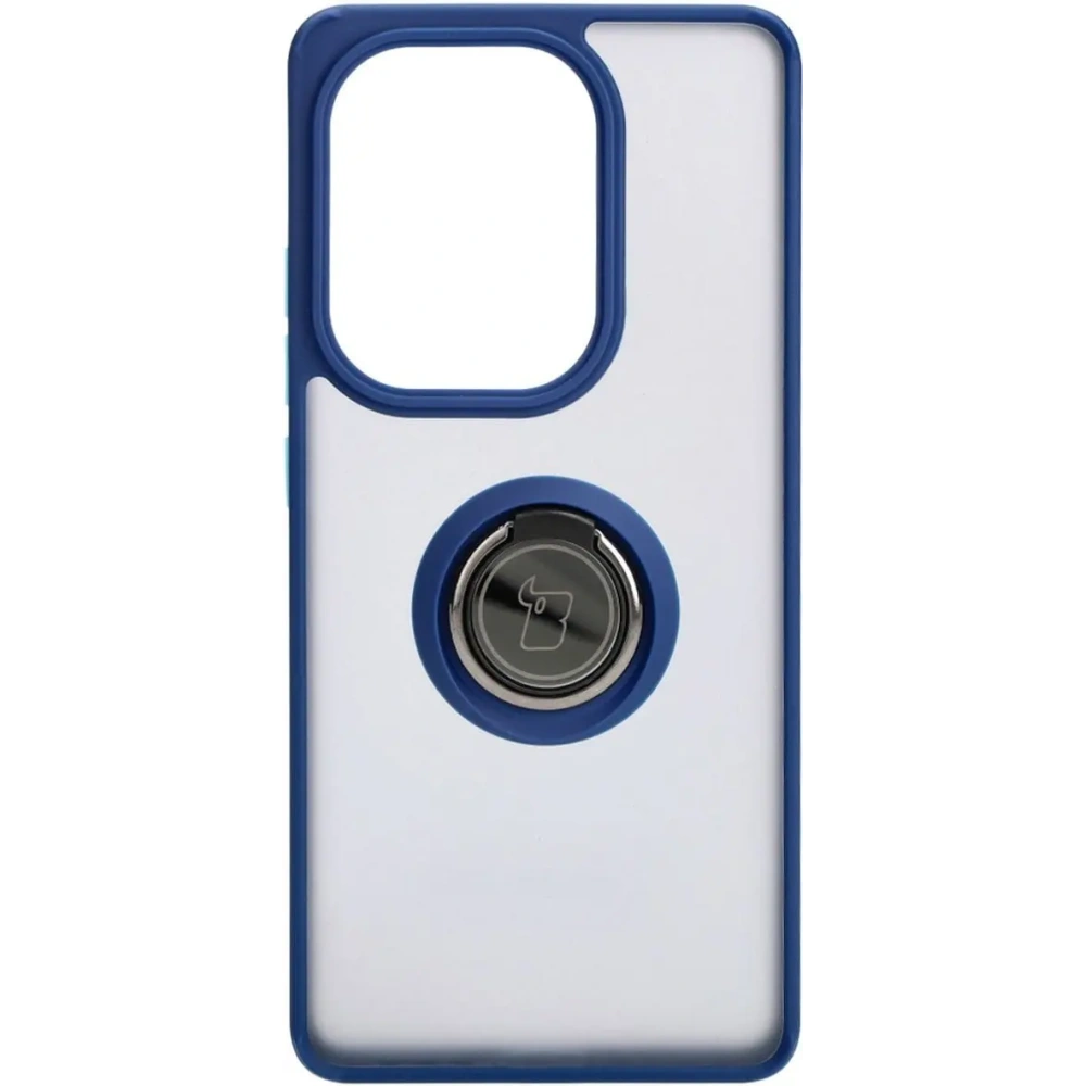 Etui z uchwytem na palec Bizon Case Hybrid Ring do Xiaomi Poco M6 Pro 4G / Xiaomi Redmi Note 13 Pro 4G / LTE / 14S przydymione z granatową ramką